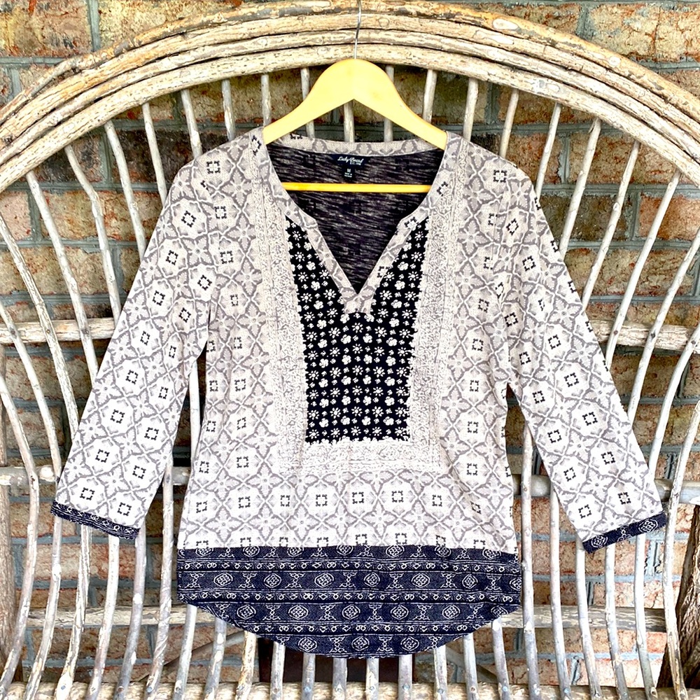 Lucky Brand Black and Beige Top Size Medium